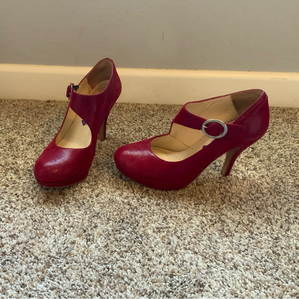 Red Leather Mary Jane Pumps - Size 37